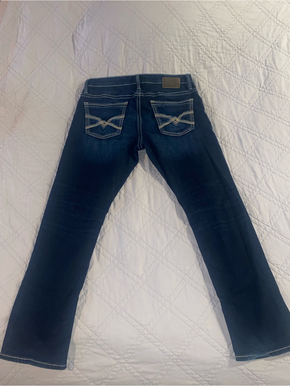 Men’s BKE Jake Dark Blue Boot Cut Jeans with Contrast Stitching 36x32